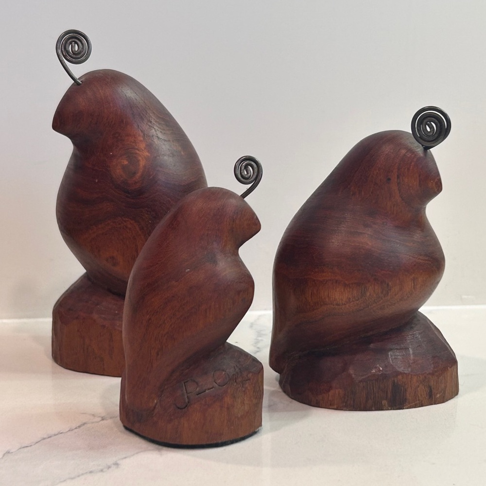Trio of Vintage Hand Carved Ironwood Birds Signed